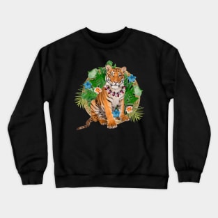 Tropical Tiger With Flowers Crewneck Sweatshirt
